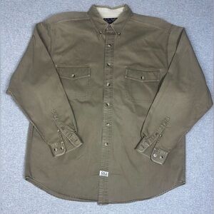 VTG Old College Inn Shirt Mens Medium Tan Brown Button Up Cotton Canvas Workwear